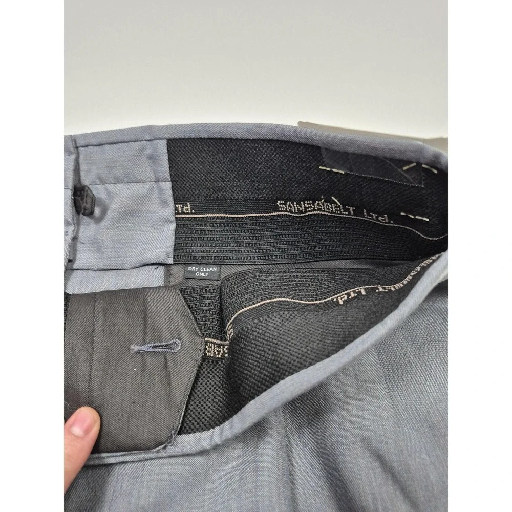 VTG Sansabelt Suit Mens 44 Gray Poly Wool 2 Piece 39x36 Elastic Waist USA NWT